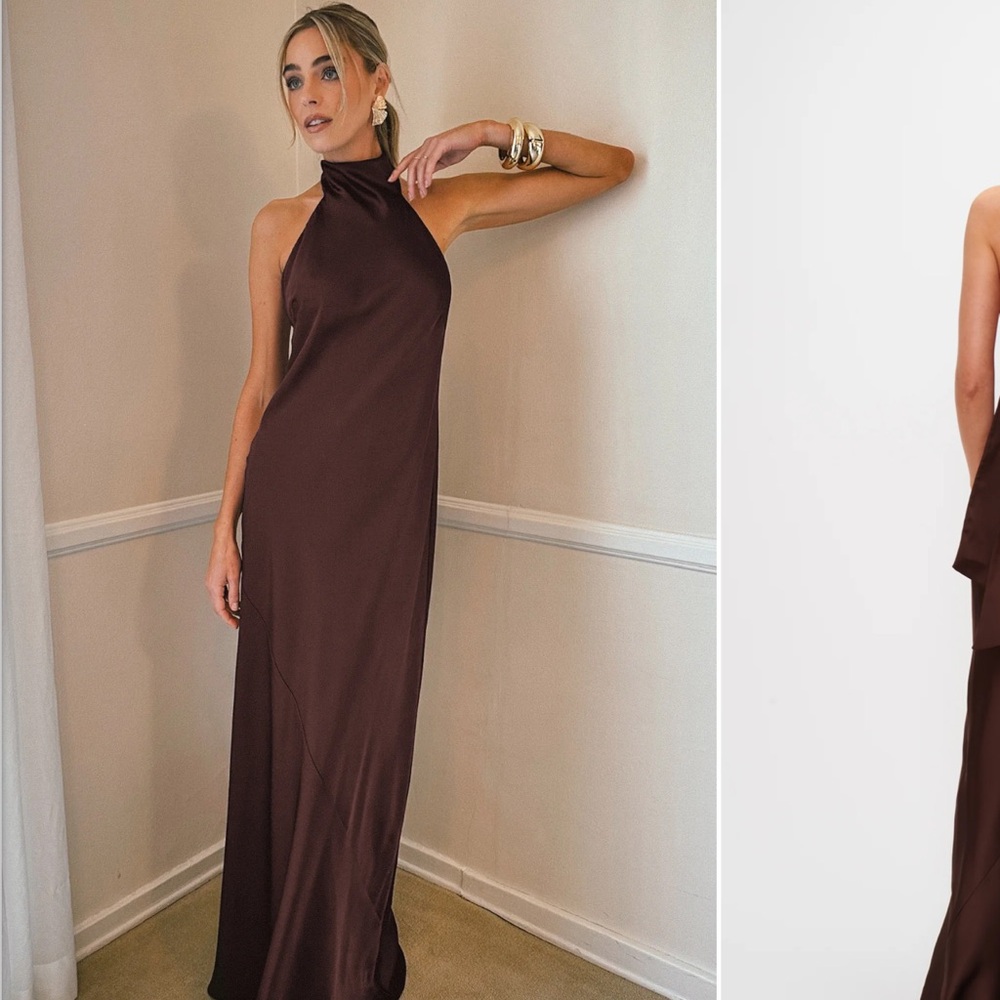Lisa Maxi Bridemaids/Formal Dress - Chocolate Satin